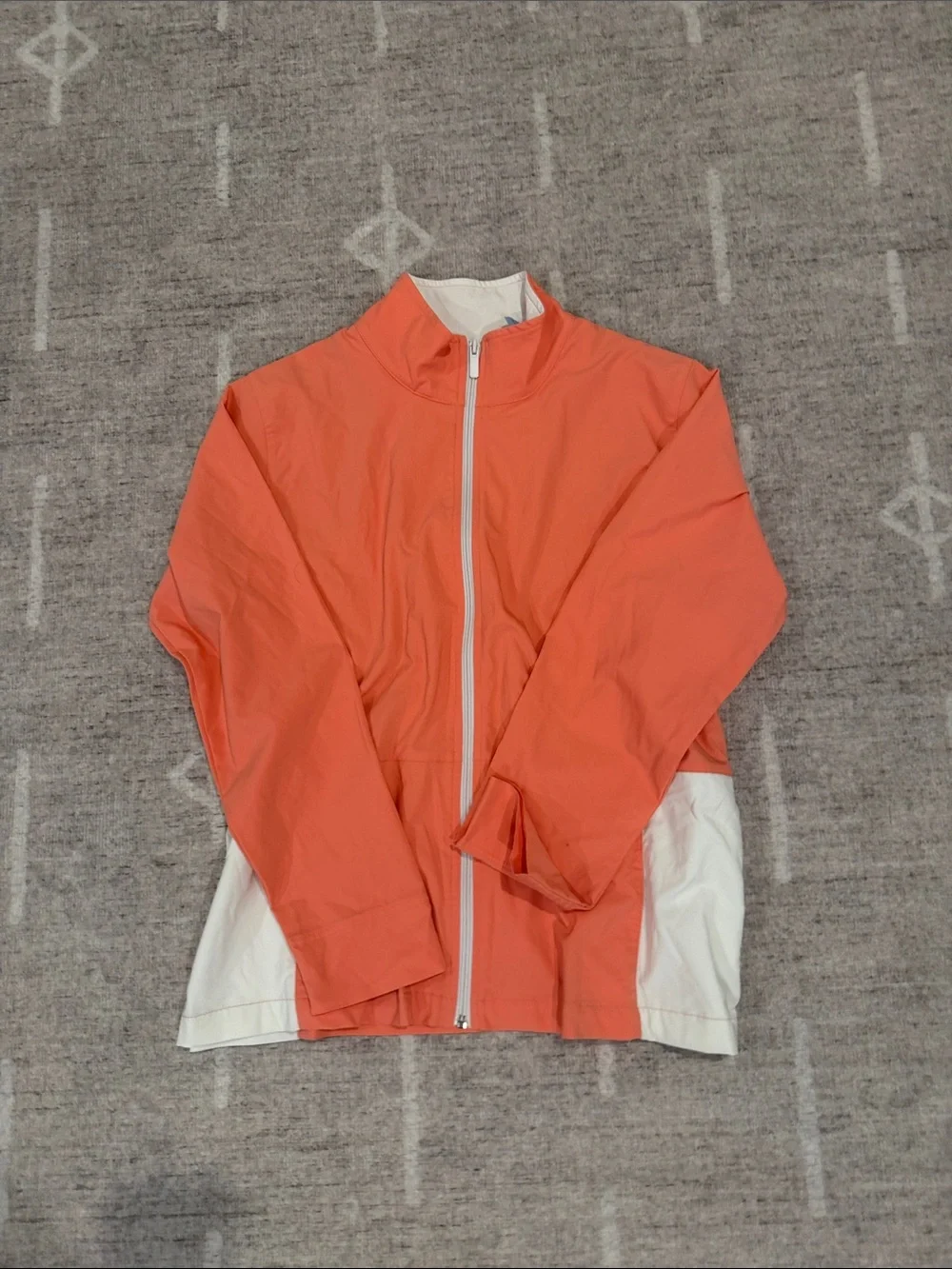 Lightweight Coral Zip-Up Jacket with White Panels